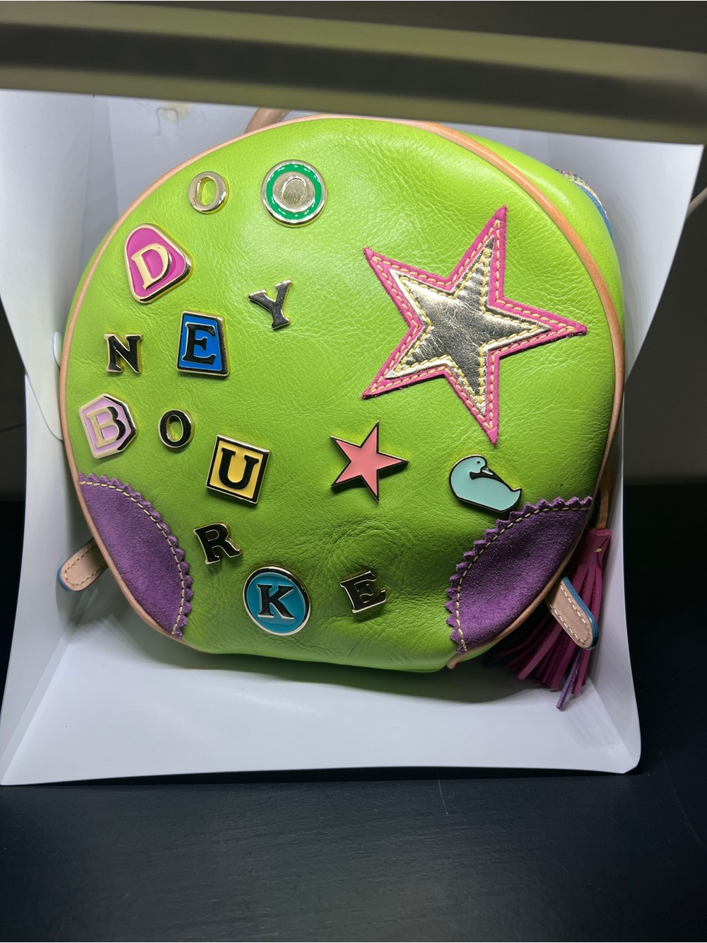 Playful Lime Round Crossbody Bag with Star Patch